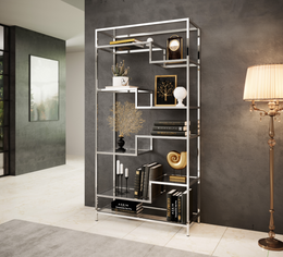 Bibliothèque Chrome – Design Géométrique & Élégance Contemporaine